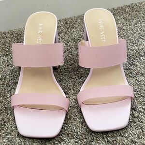 NWT Nine West Pastel Pink Double-Strap Block Heel Mules